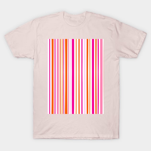 Pink and Orange Summer Stripes T-Shirt by OneThreeSix